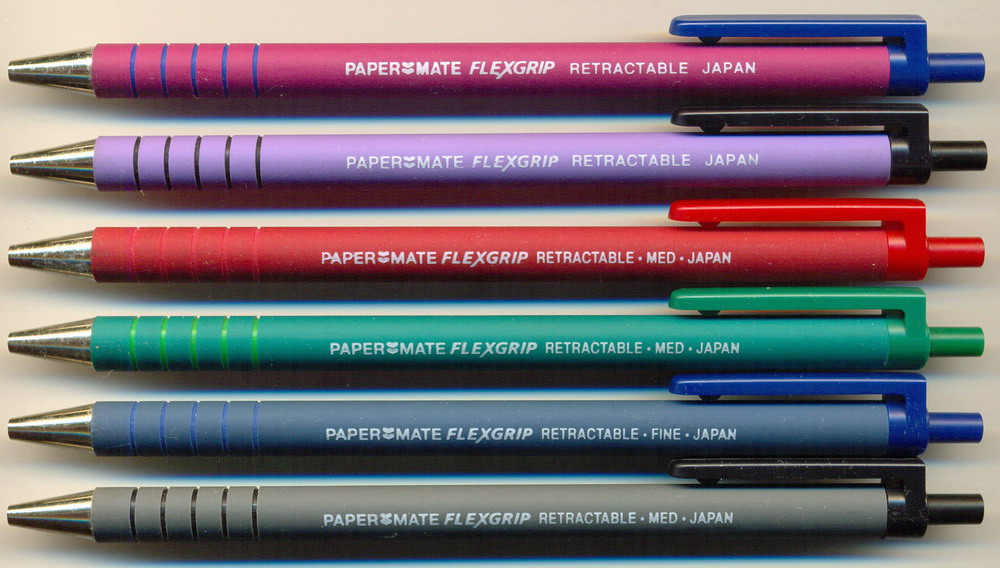 PAPERMATE FLEXGRIP  RETRACTABLE . JAPAN / RETRACTABLE . MED. JAPAN / RETRACTABLE . FINE. JAPAN