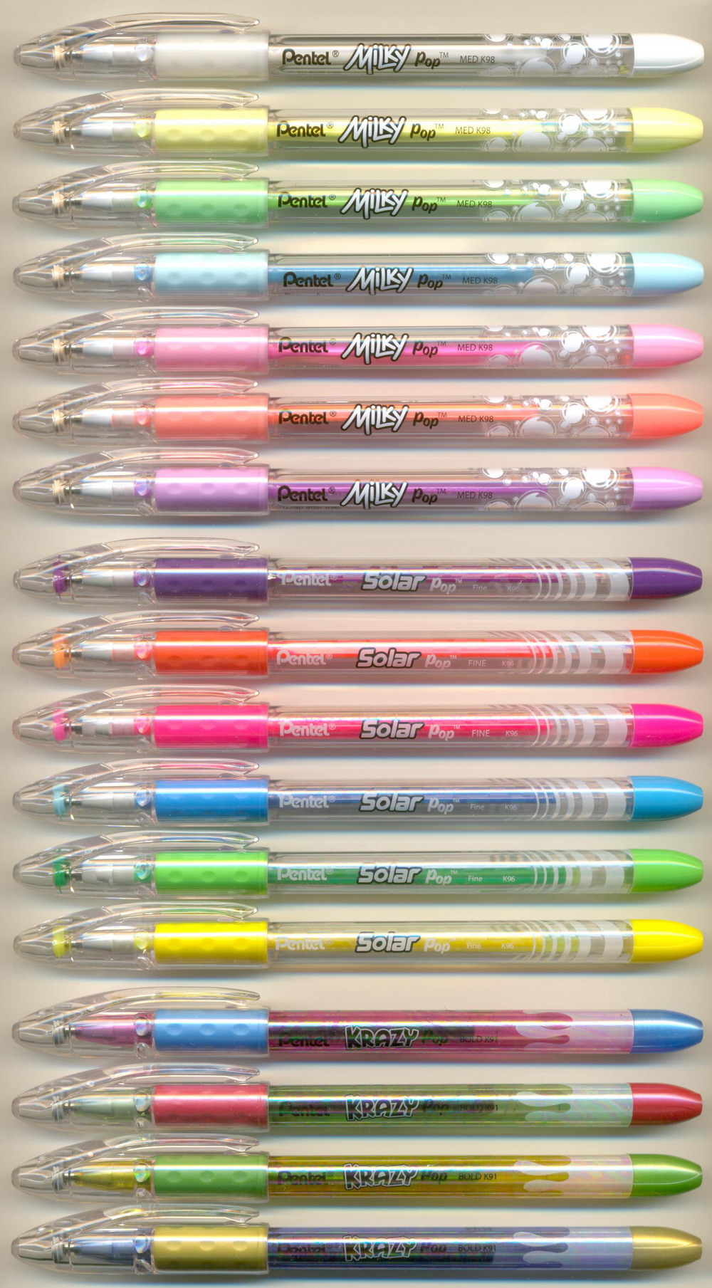 PENTEL MILKY Pop MED K98 / Solar Pop FINE K96 / KRAZY Pop BOLD K91