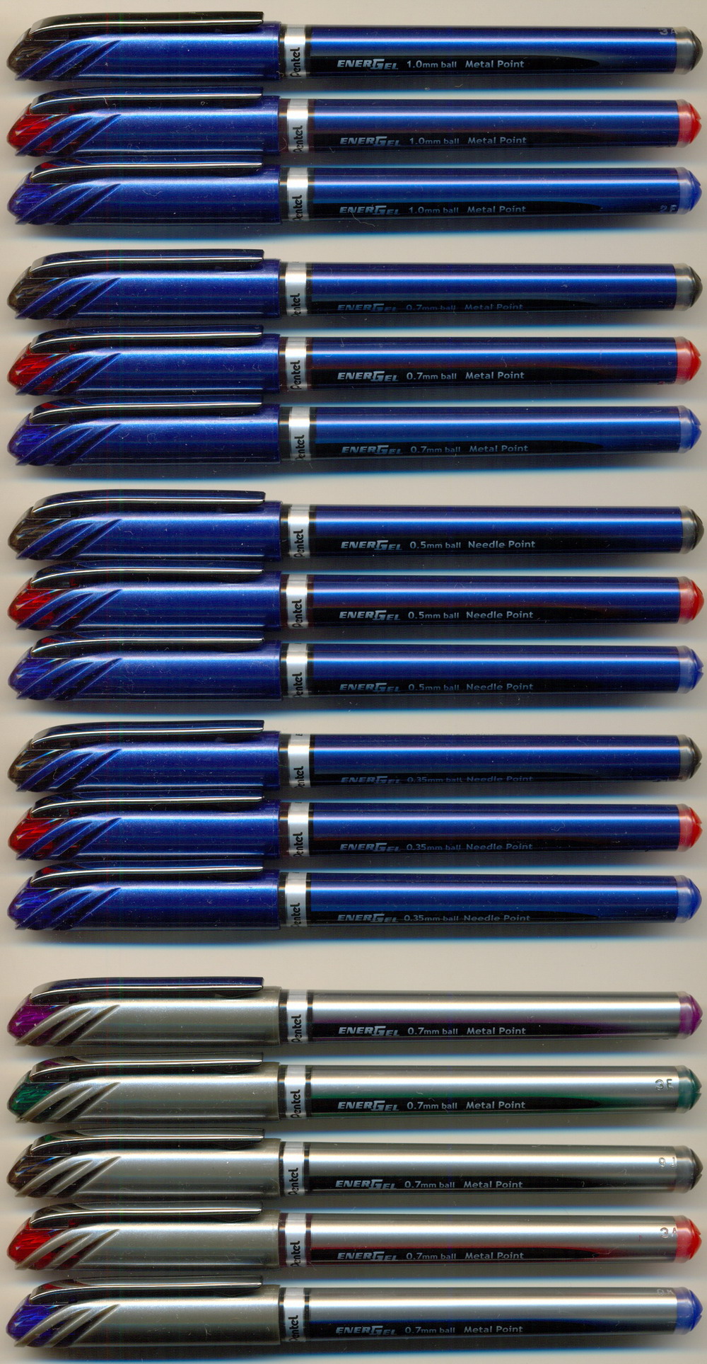 PENTEL ENERGEL : Metal Point 10 BL 30 / 07 BL 27  -   Needle Point 05 BLN25 / 035 BLN23  / 0.7 Metal Point BL 27