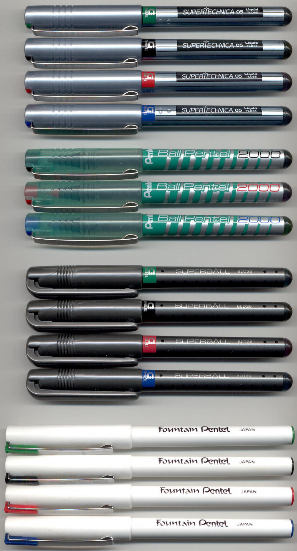 PENTEL TETRAS SUPERTECHNICA 0.5 Liquid TLD 65 / BALL 2000 RLD 68 / TETRAS SUPERBALL BLD 36 / Fountain