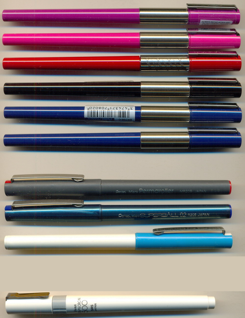 PENTEL Line Style BK 708 / Micro Permaroller MR 205 / MICRO SUPERBALL 0.2 R 205 / Micro Fine Superball R204 / CERAMICRON 500 SR5