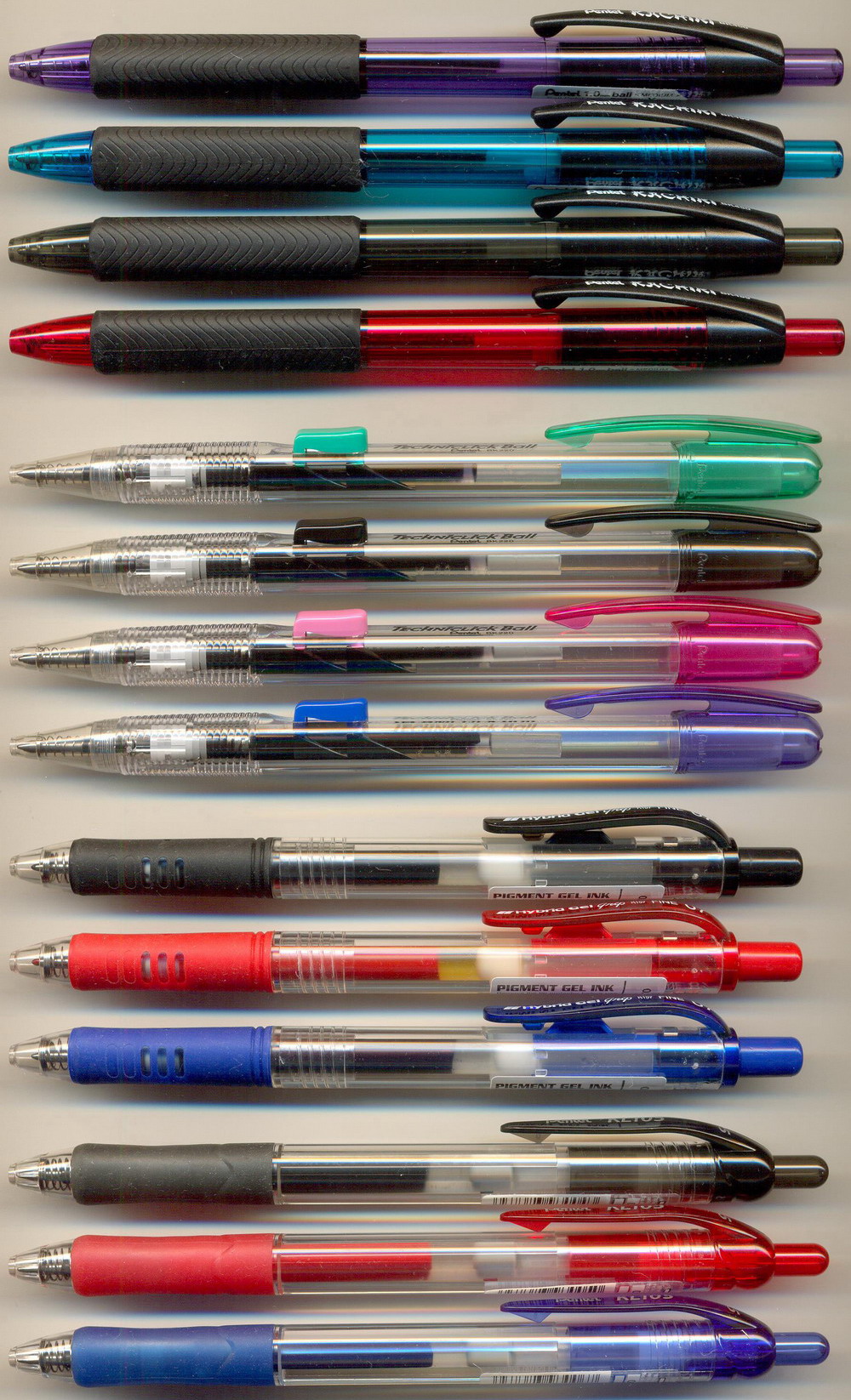 PENTEL KACHIRI 1.0 BK450 / TEchniclick Ball BK 220 / Hybrid Gel Grip K 147 FINE 0.7 / KL105 0.5