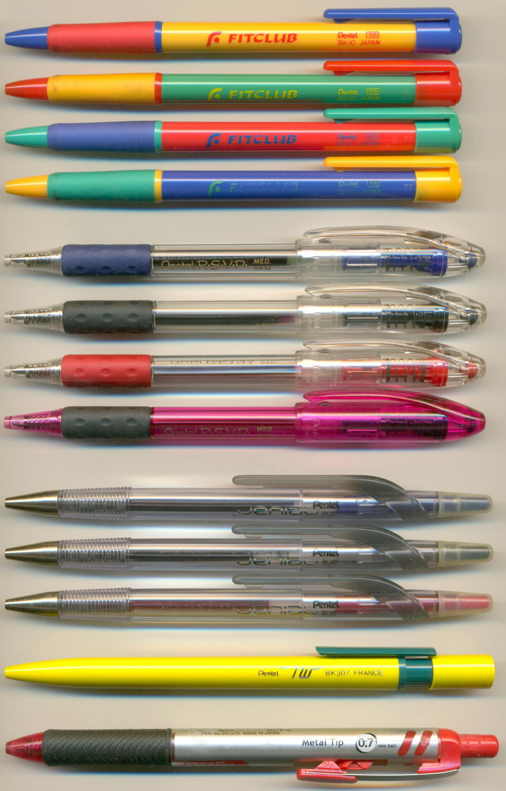 PENTEL FITCLUB BK 10 - R.S.V.P. MED. BK 92 - R.S.V.P. BK 90 USA FINE - jeniau BKJ 40 - TW  BK 307 - ENERGEL Metal Tip BL 37 0.7