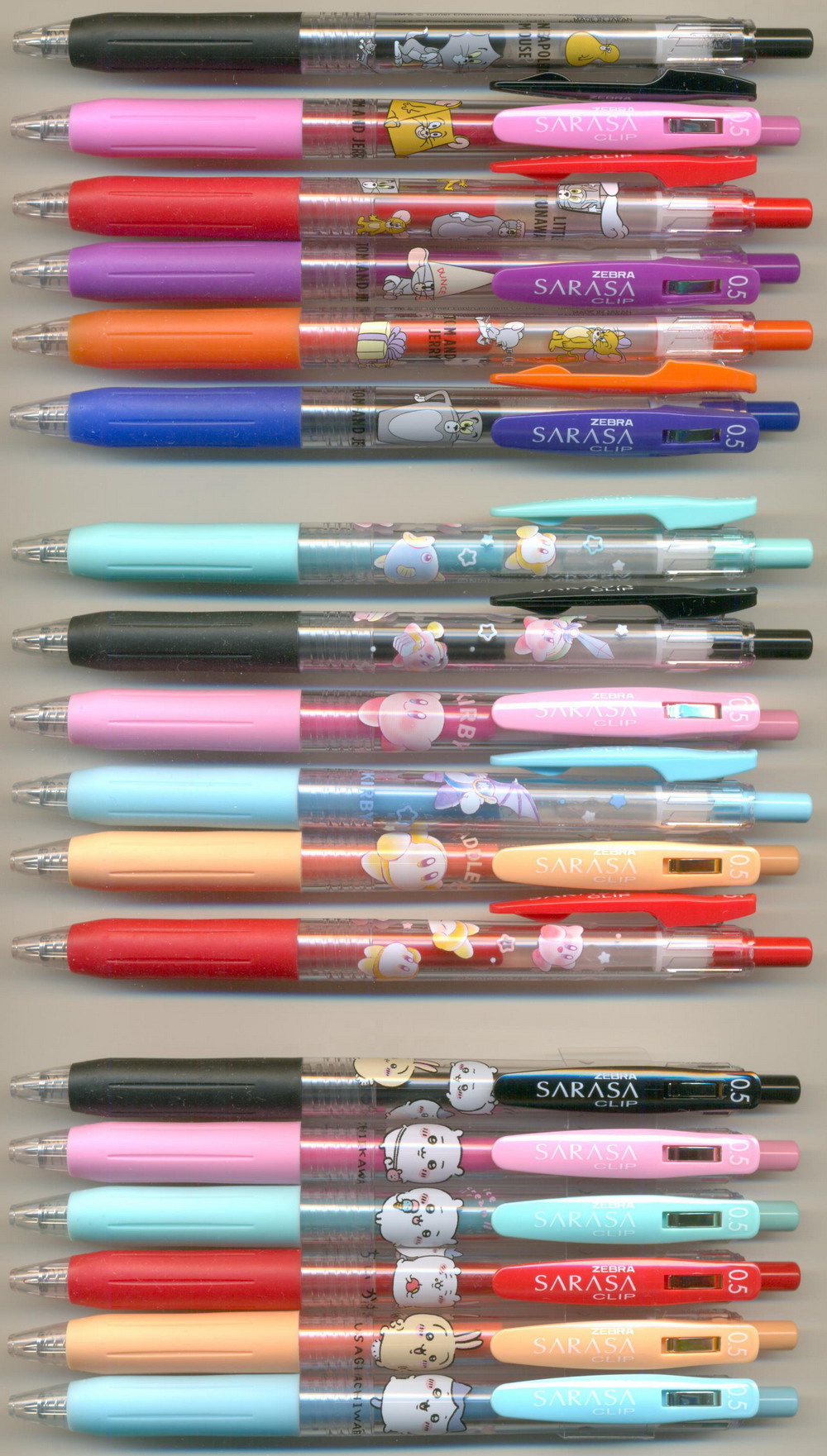 ZEBRA SARASA CLIP  Limited 0.5 || TOM and JERRY / KIRBY and WADDLE DEE / CHIIKAWA