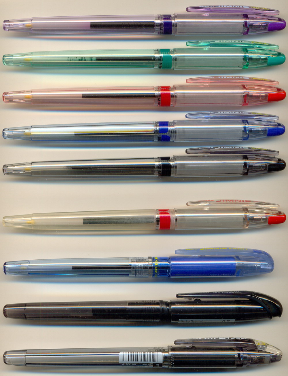 ZEBRA JIMNIE -  MEDIUM RB-M100 /  RB-100 /  LIGHT 1.0 BAB1 / GEL ROLLERBALL 0.7 JJBZ25  / HYPER-JELL 0.7 JJB101